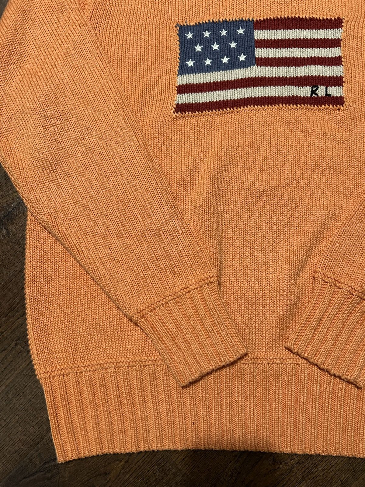 Vintage Polo Ralph Lauren American Flag Sweater Orange Sz M