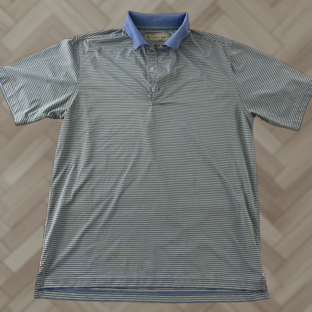 Vintage Donald Ross Striped Short Sleeve Polo Shirt Men's Large Blue Yellow Polo Shirt Mens L Blue Yellow Striped Button-Up Golf Shirt Size US L / EU 52-54 / 3 - 1 Thumbnail