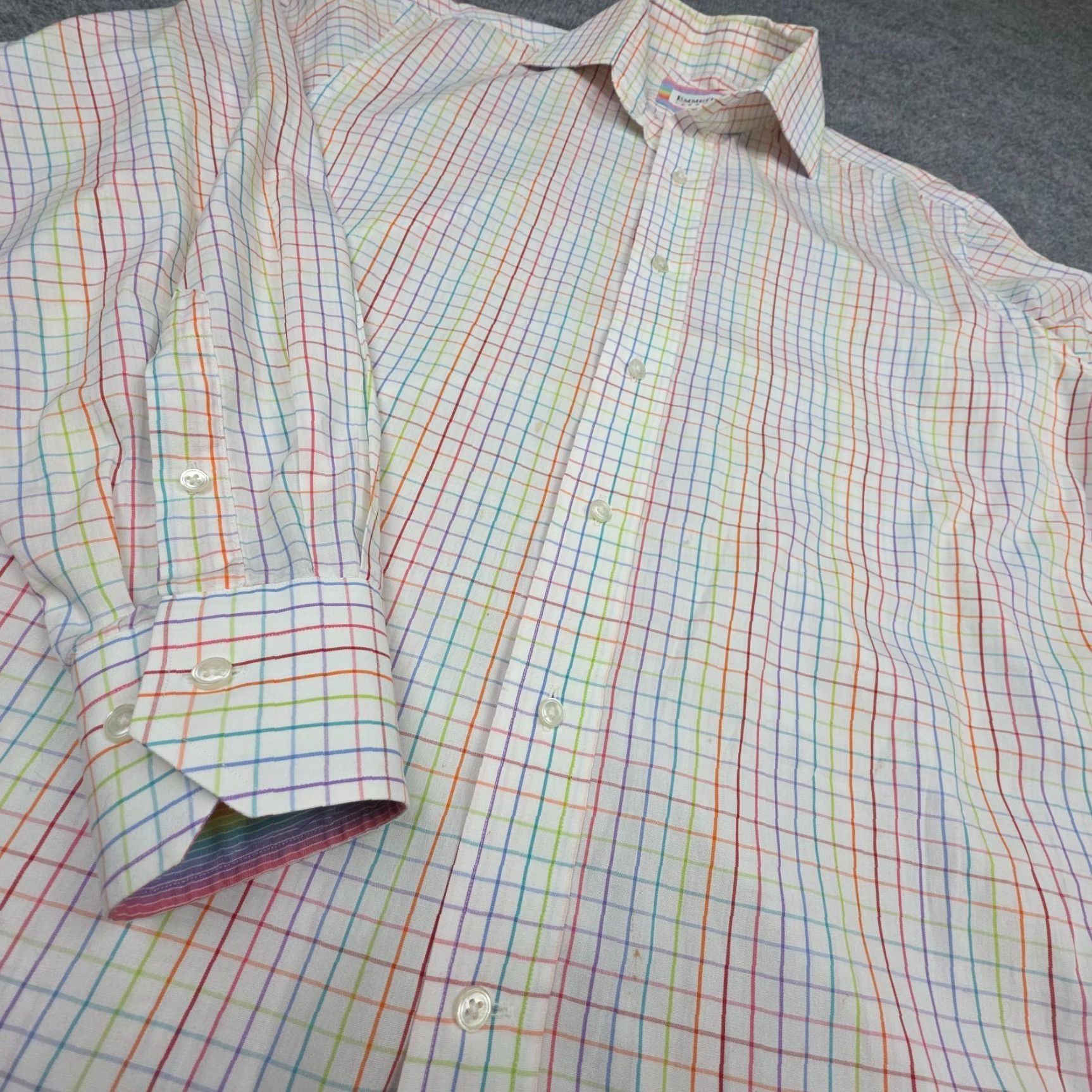 Emmett Emmett Dress Shirt Mens 15.5 / 39CM Striped Rainbow Multi Color Collared Long Sleeve Barrel Cuff Blues Mens Size 42R - 3 Thumbnail