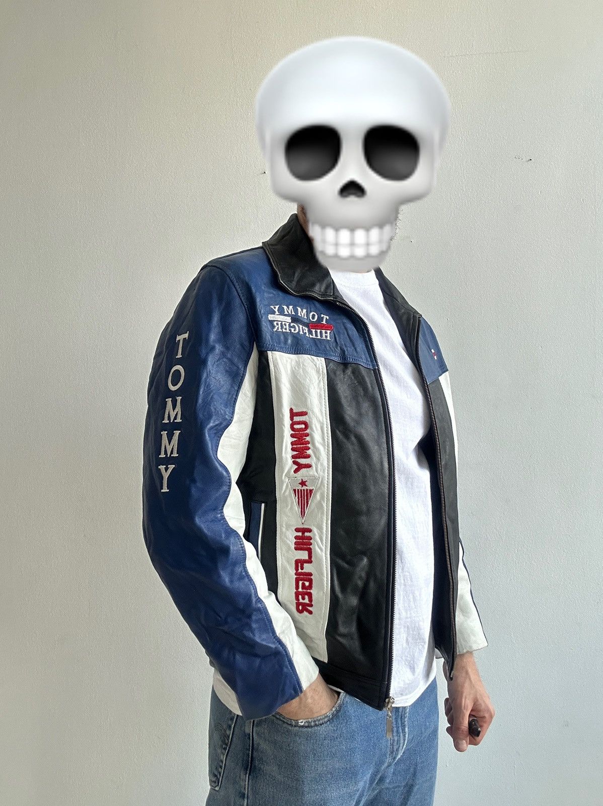 Tommy Hilfiger × Vintage Vintage Tommy Hilfiger Faded Racing Biker Jacket Size US M / EU 48-50 / 2 - 2 Thumbnail