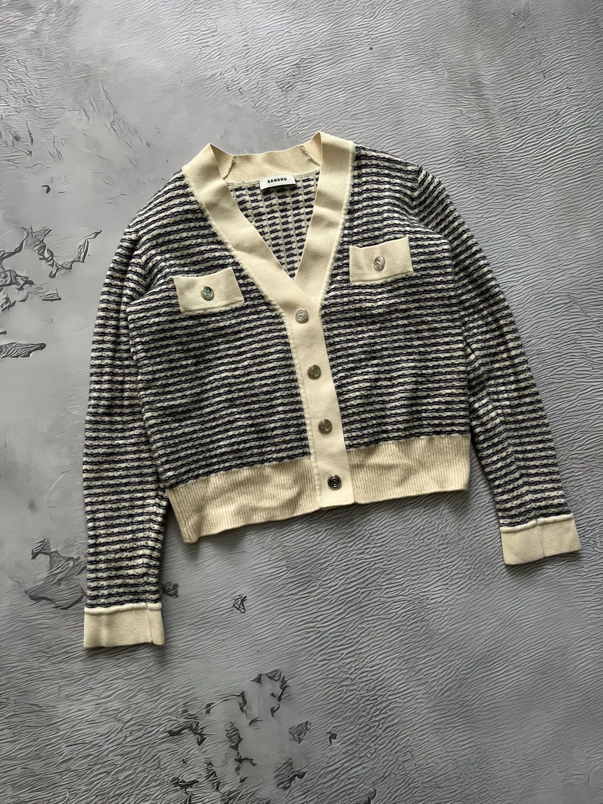 Sandro Sandro Luxury Stripped Cardigan V-Neck Sweater Wool Size S / US 4 / IT 40 - 2 Thumbnail