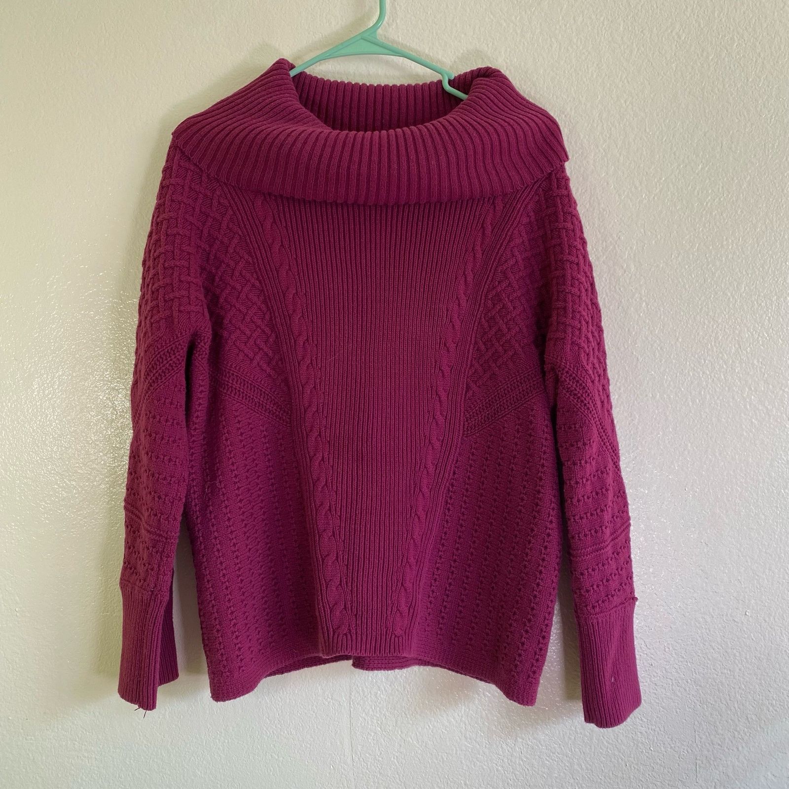 Chicos Chicos Mixed-Stitch Cowl-Neck Pullover Purple Womens Size L Size L / US 10 / IT 46 - 1 Thumbnail