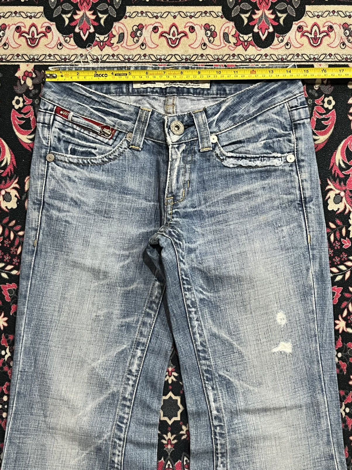 If Six Was Nine Japanese Brand Drive Jeans Blue Washed Distress Flare Dennim Size 26" / US 2 / IT 38 - 12 Thumbnail