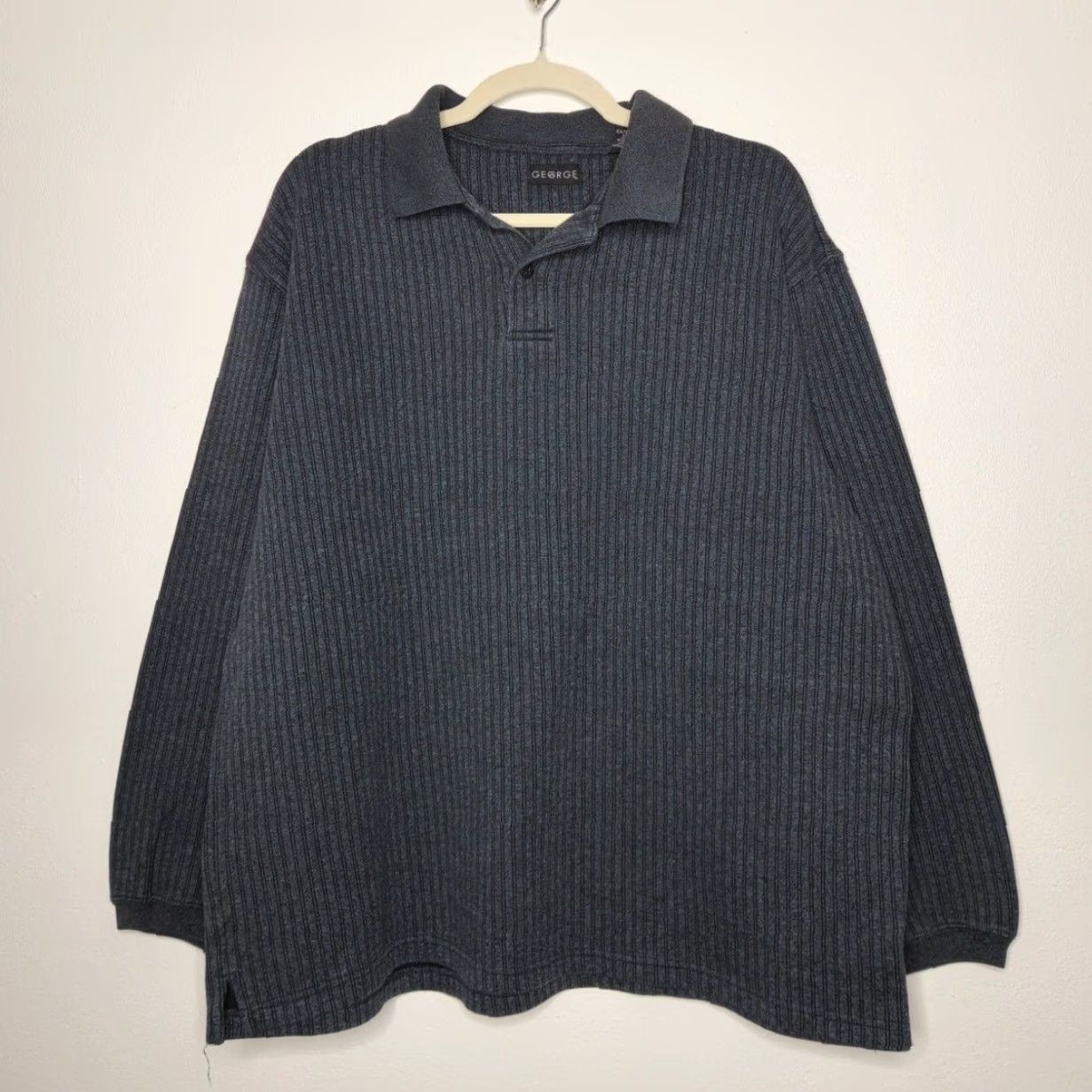 George VINTAGE George Long Sleeve Polo Henley Shirt Cotton Blue XL Men Size US XL / EU 56 / 4 - 4 Thumbnail