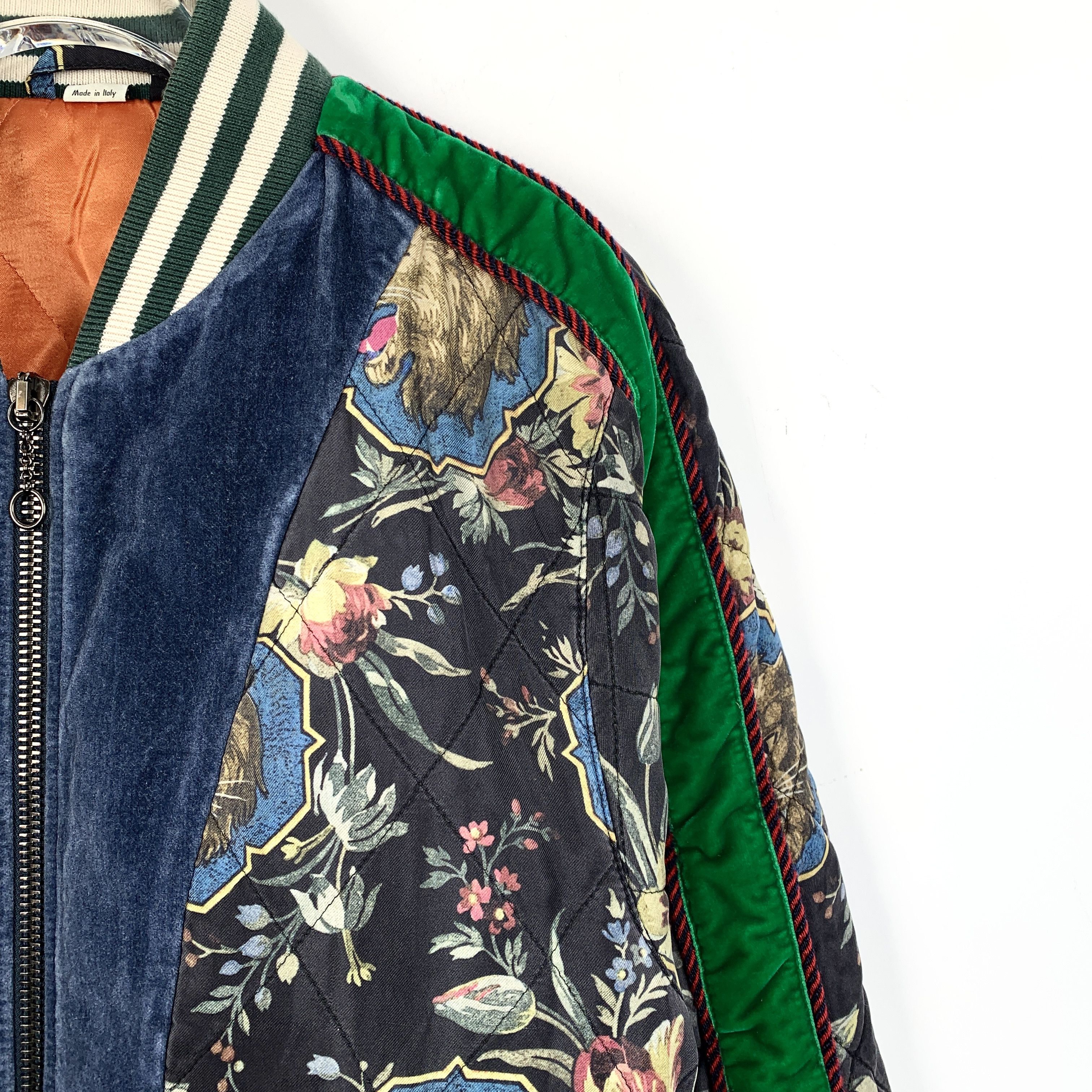 Gucci Gucci Green Velvet Bomber Jacket with Lion and Floral Print Size US S / EU 44-46 / 1 - 3 Thumbnail