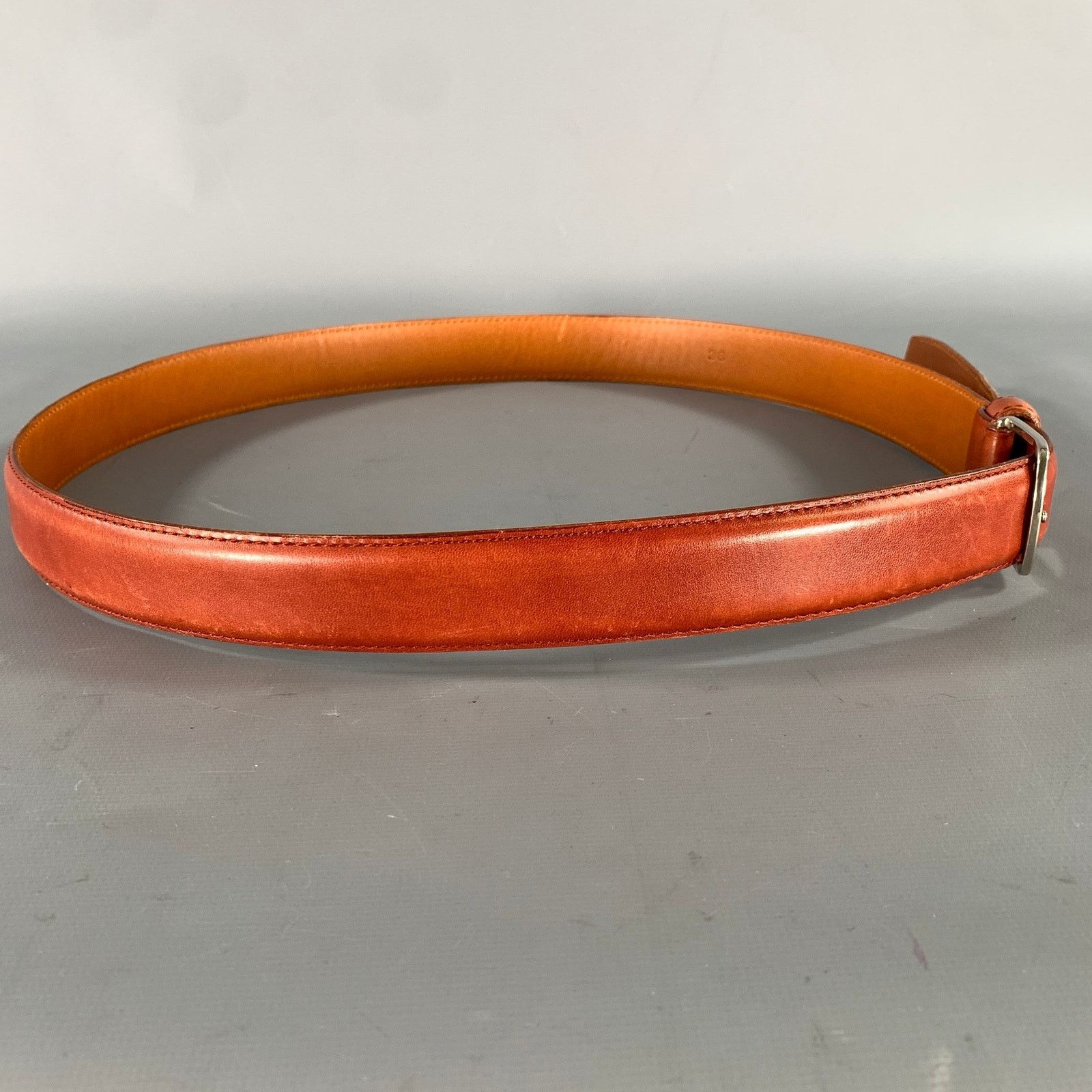 Other LONGHI Size 38 Brown Mahagony Crackled Leather Belt Size 38 - 2 Thumbnail