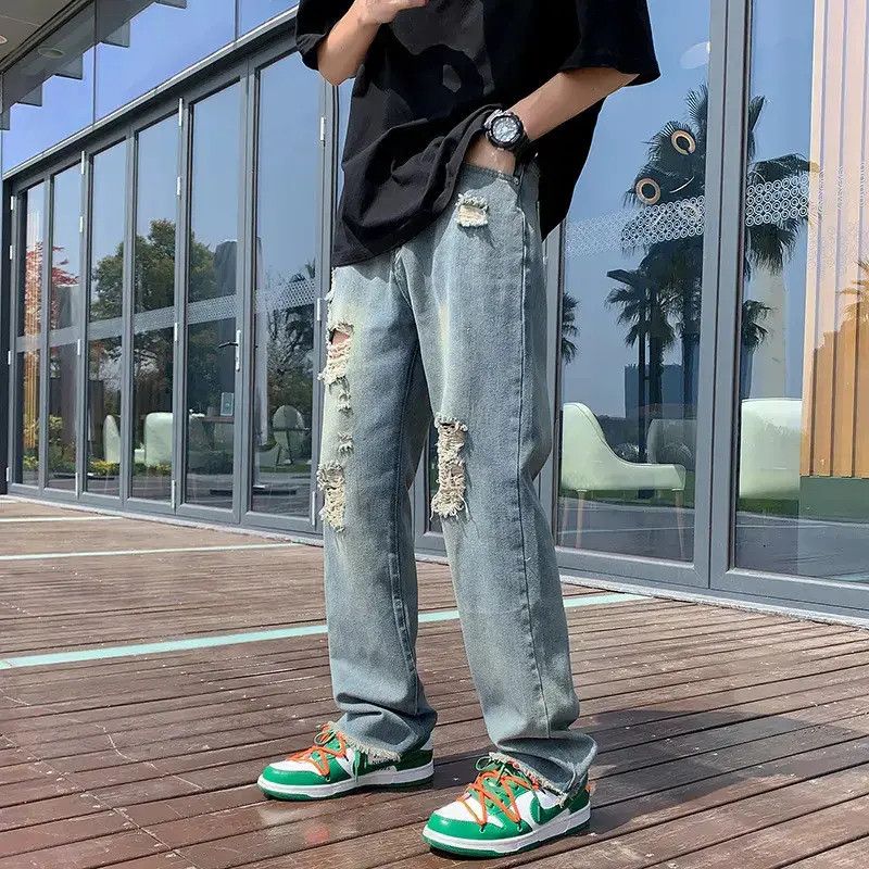 Japanese Brand Loose hip-hop straight leg wide leg fringed jeans Size US 30 / EU 46 - 2 Thumbnail