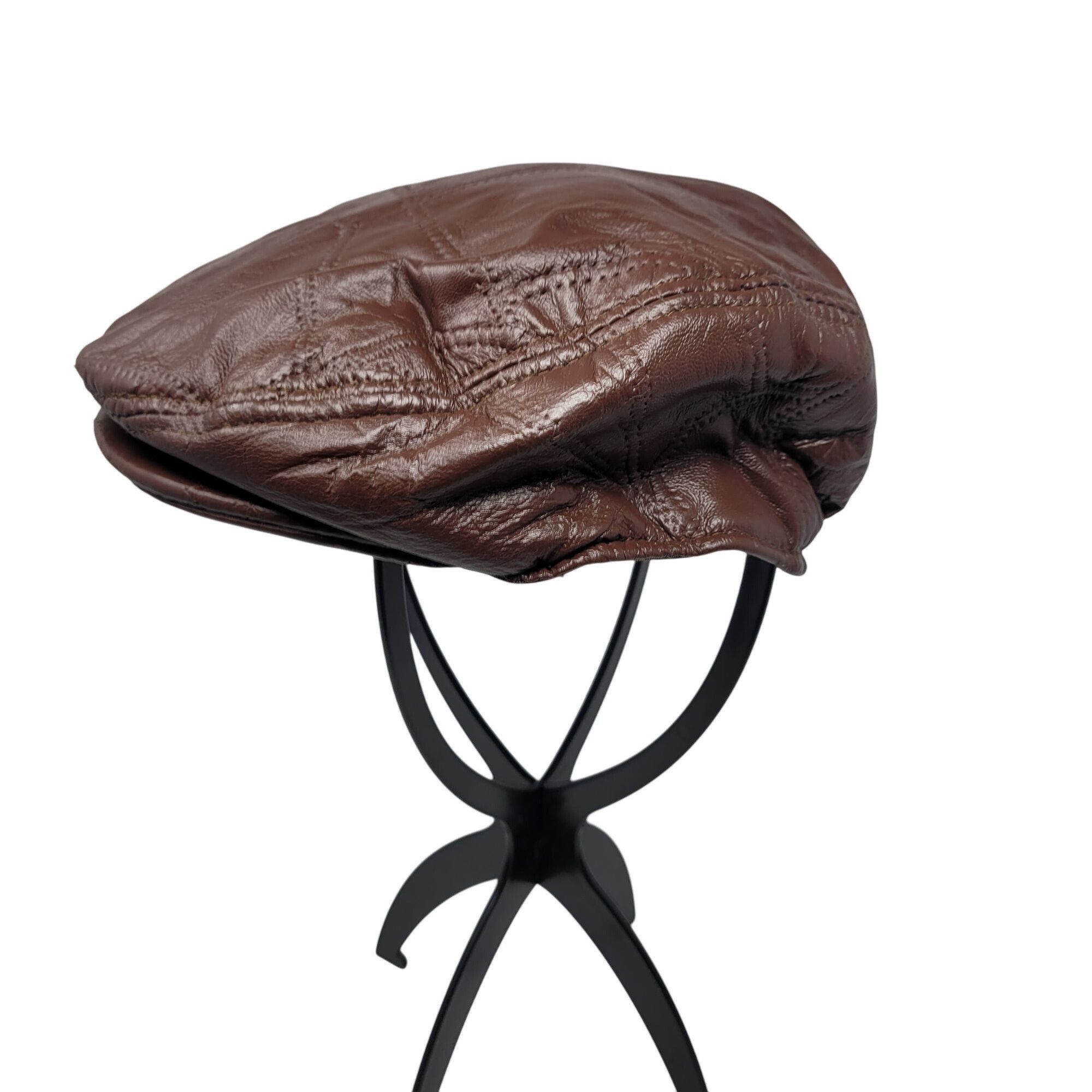Vintage Vtg 90s Mens Chocolate Brown Leather Patchwork Newsboy Cap R Size ONE SIZE - 7 Thumbnail