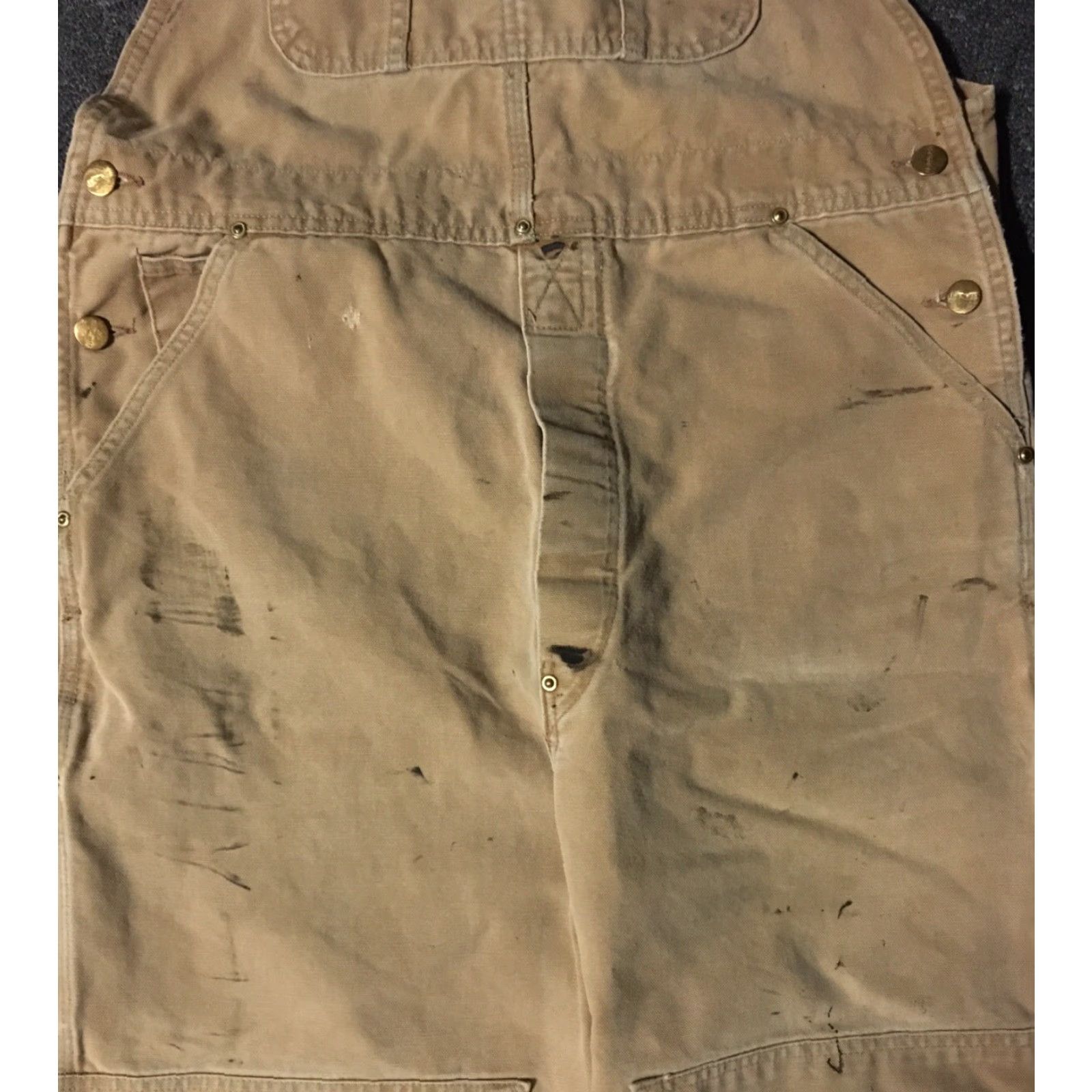 Carhartt VINTAGE Carhartt Overalls Shirt Mens 36 Tan 90s 80s Grunge Painter Biker USA Paint Distressed Double Knee"} Size US 36 / EU 52 - 4 Thumbnail