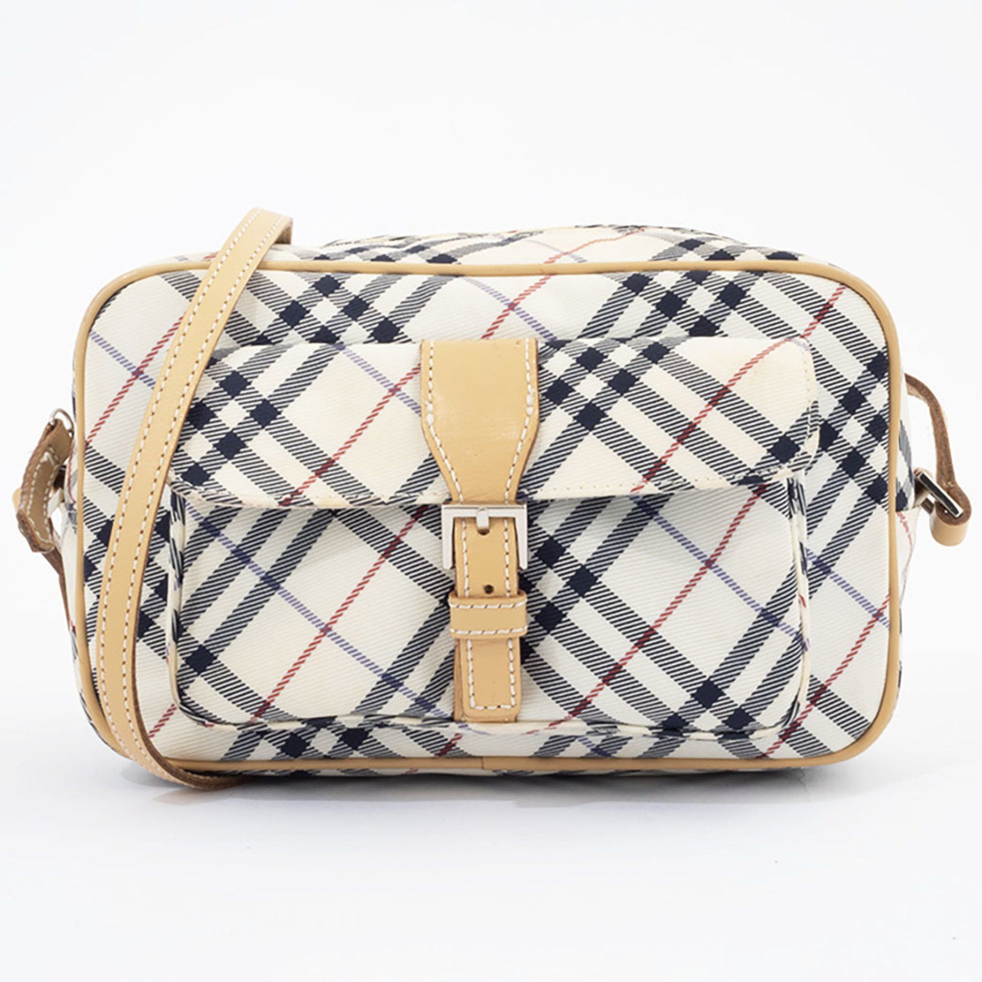 Burberry Blue Label Shoulder Bag Canvas Leather Beige Women's Check Burberry