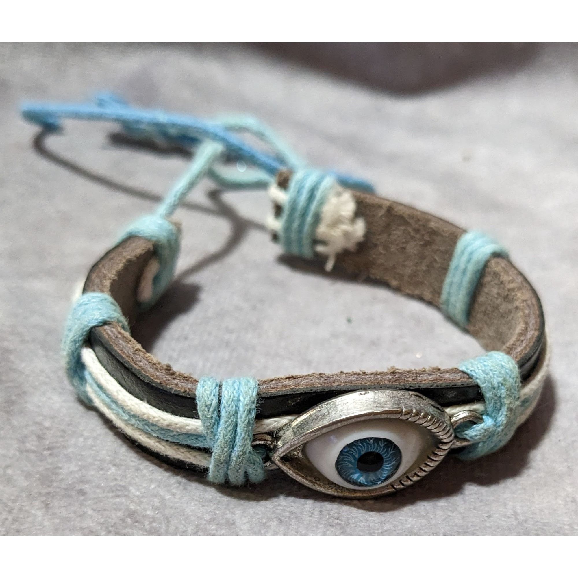 Other Blue And Brown Leather Evil Eye Adjustable Bracelet Size ONE SIZE - 4 Thumbnail