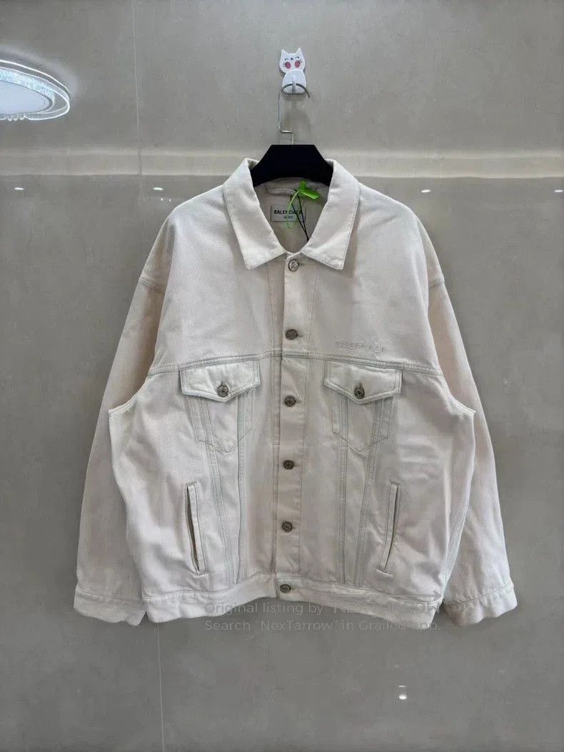 Balenciaga Balenciaga Logo Embroidered White Denim Jacket. Size US XS / EU 42 / 0 - 1 Thumbnail