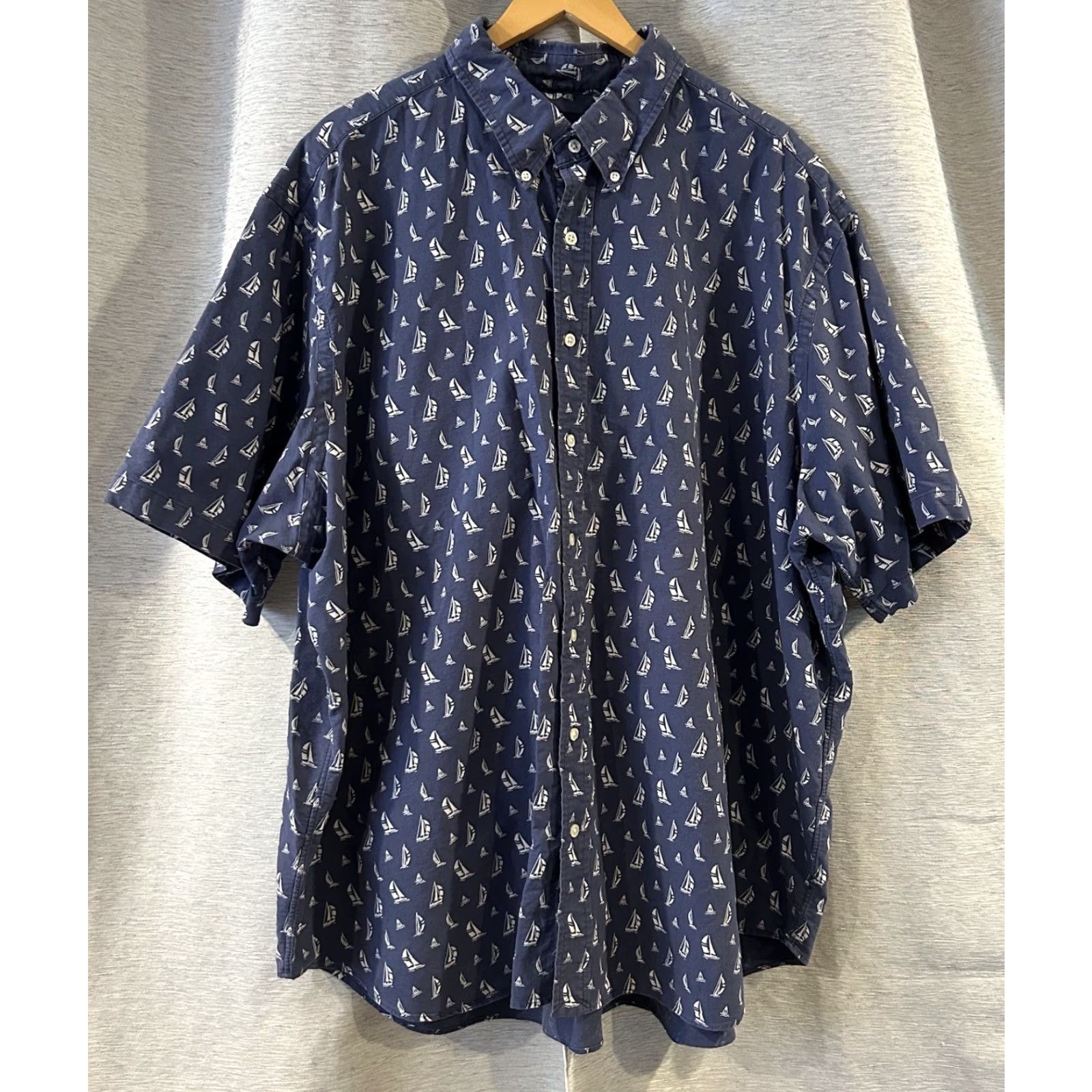 Polo Ralph Lauren POLO RALPH LAUREN Shirt Big 3X Navy Blue Classic Fit Sailboat Print Button-Up Short Sleeve Men's Casual Size US XXL / EU 58 / 5 - 2 Thumbnail