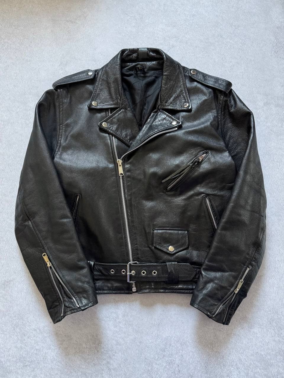 Leather Vintage 90s Biker Jacket Heavy Leather Size US M / EU 48-50 / 2 - 9 Thumbnail