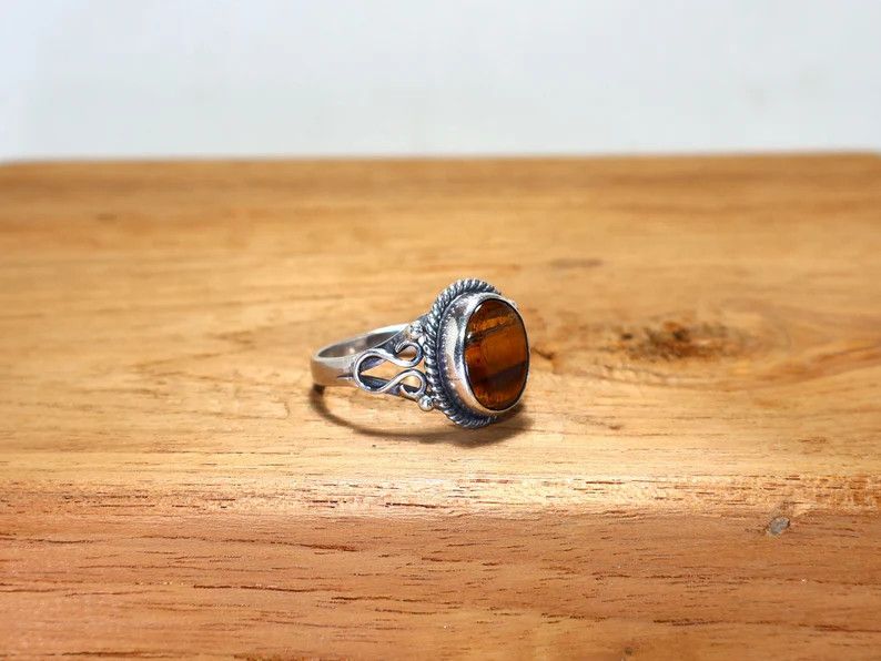Handmade Handmade Tiger Eye Ring: 925 Sterling Silver Promise Ring Size ONE SIZE - 3 Thumbnail