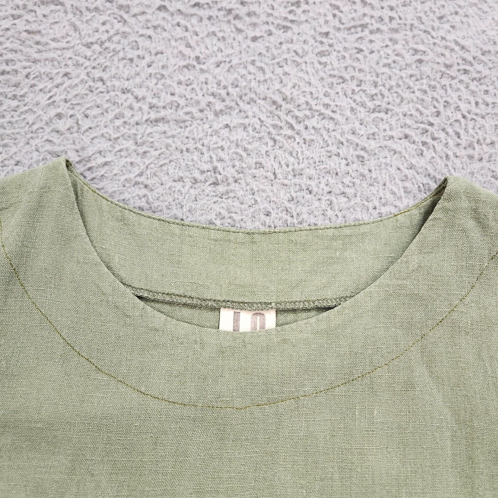 Len Ok Linen Dress Womens XS Green Ribbed Pockets Boho Tulpan Pullover