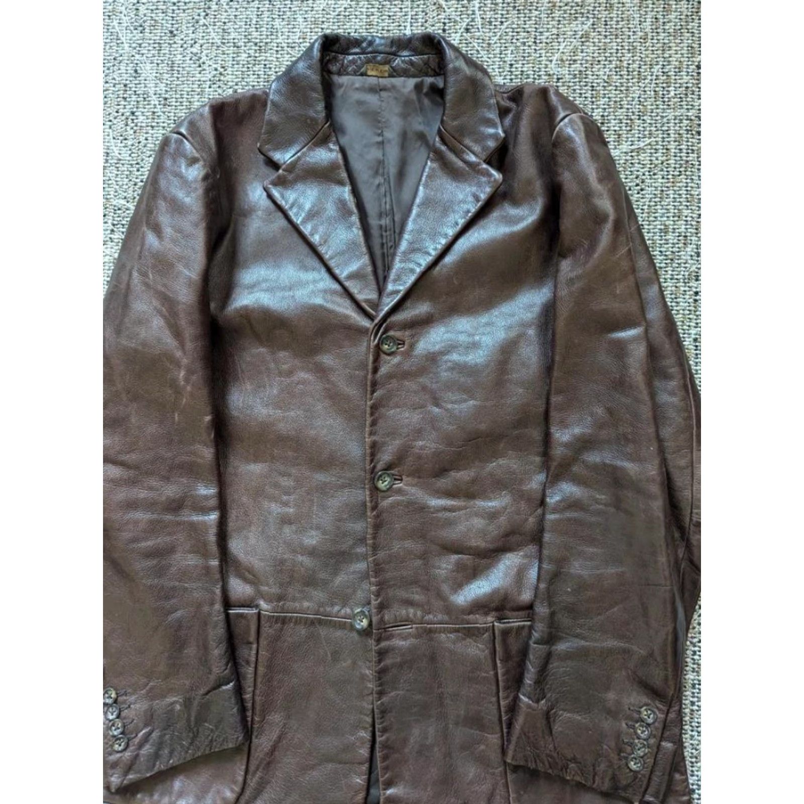 Banana Republic VINTAGE Banana Republic leather COWHIDE blazer coat L brown PATINA jacket 42L Size 42R - 8 Thumbnail