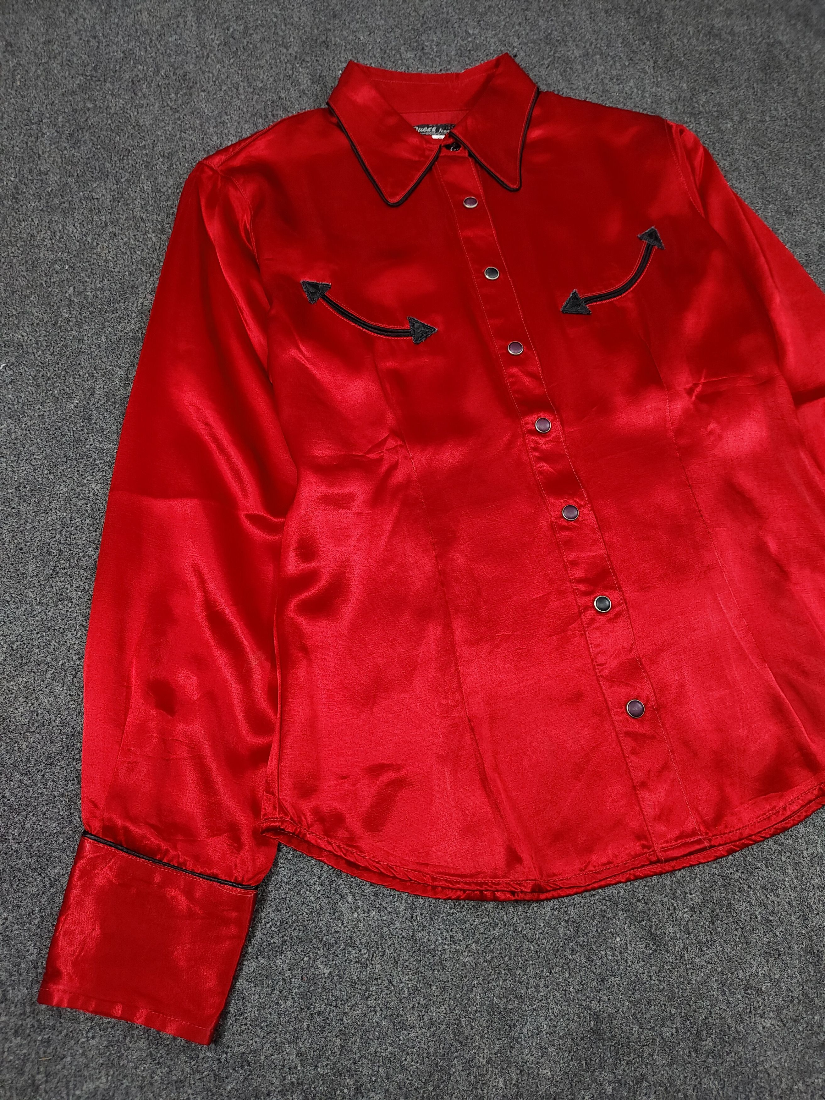 Guess 90s Guess🔥Western Iconic Arrow Embroidered Rayon Shirt Size M / US 6-8 / IT 42-44 - 6 Thumbnail