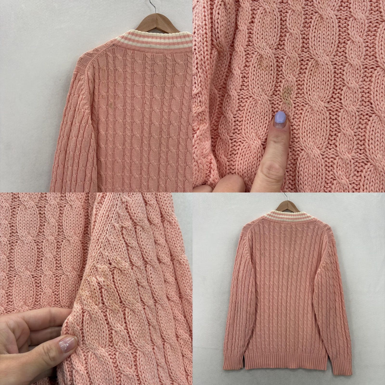 Izod VINTAGE IZOD Club Sweater Mens Medium Pink V Neck Cable Knit Pullover 90s Size US M / EU 48-50 / 2 - 9 Thumbnail