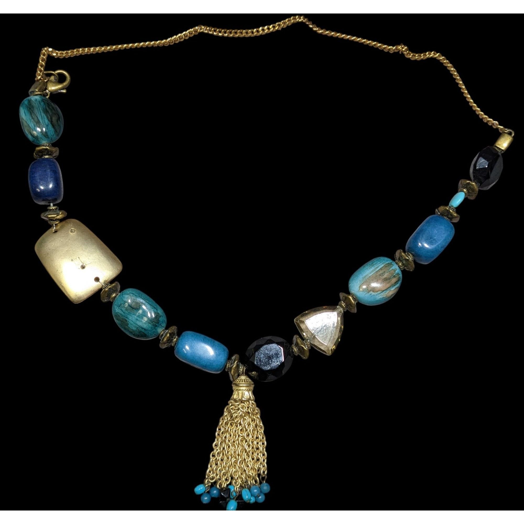 Other Vintage Bohemian Blue Stone Necklace With Gold Tone Accents Size ONE SIZE - 1 Thumbnail