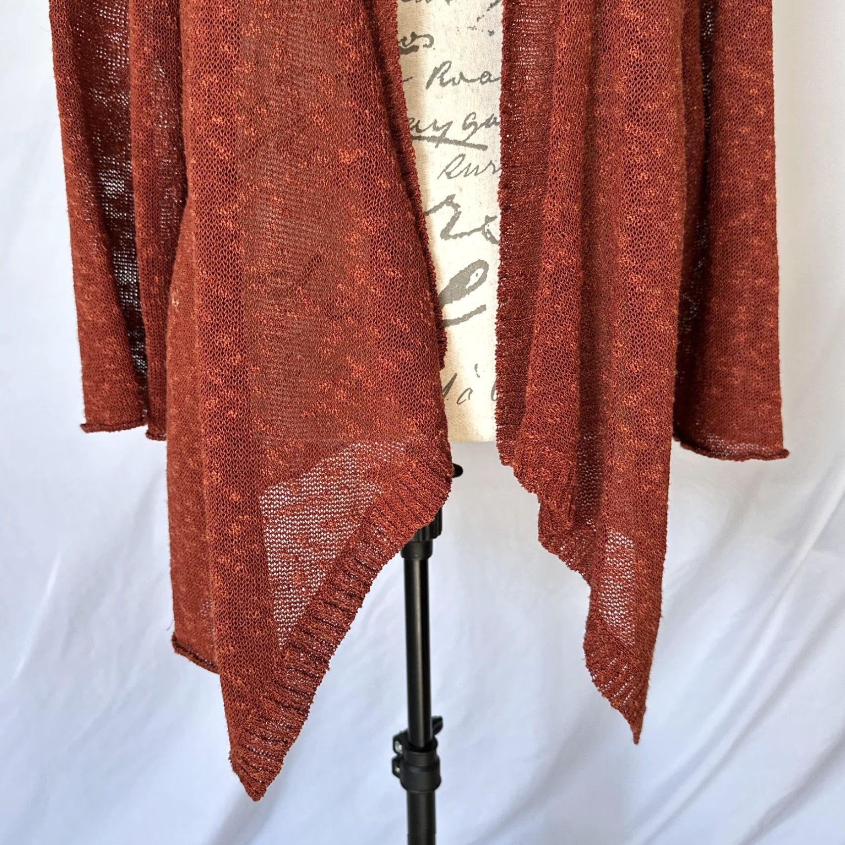 Eileen Fisher Eileen Fisher Cardigan Sweater Womens 1X Rust Open Knit Lightweight Draped Bohemian Size XL / US 12-14 / IT 48-50 - 3 Thumbnail