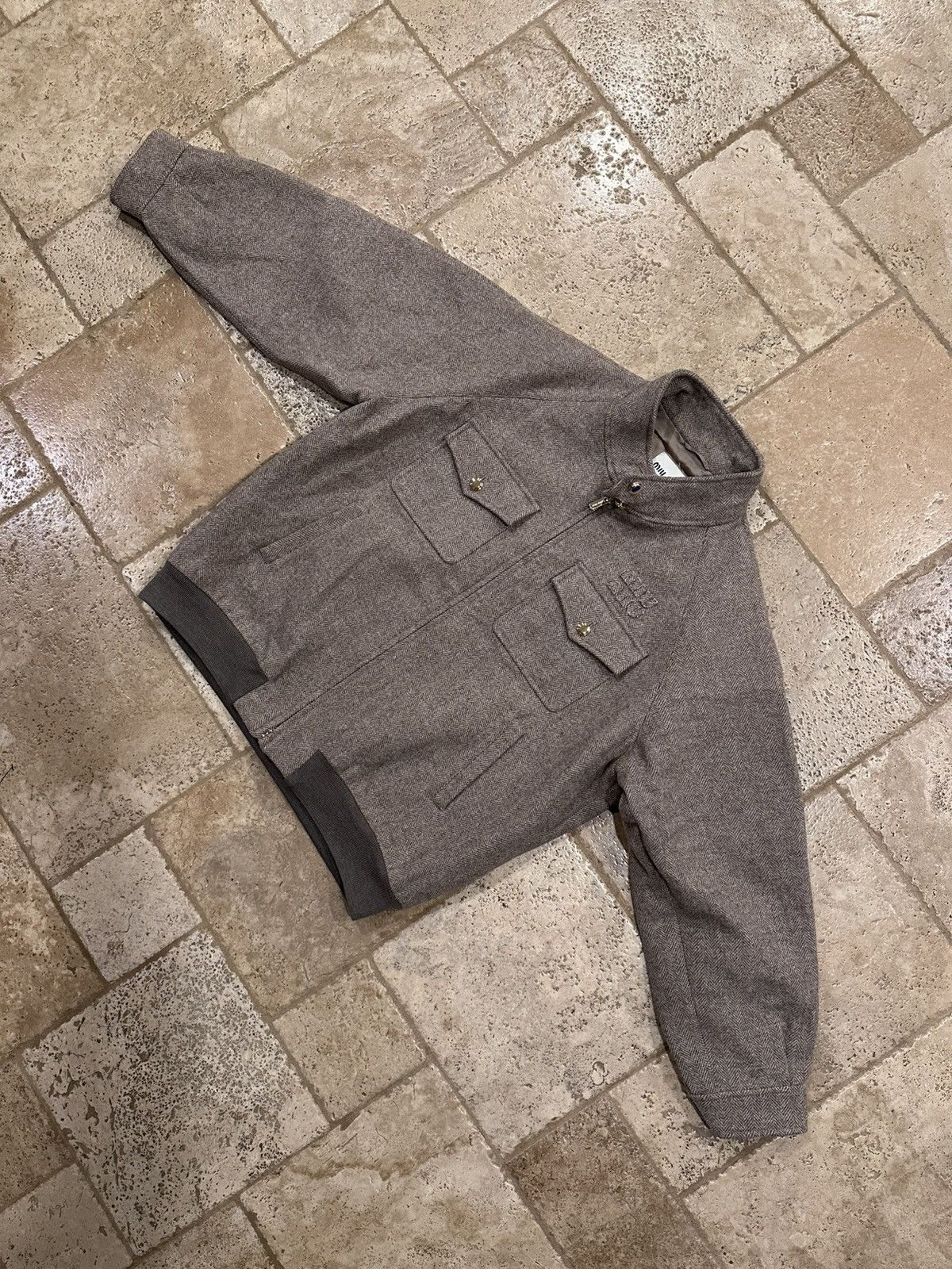 Miu Miu Miu Miu Brown / Biege Chevron Cord Logo Blouson Zip Jacket Size M / US 6-8 / IT 42-44 - 6 Thumbnail