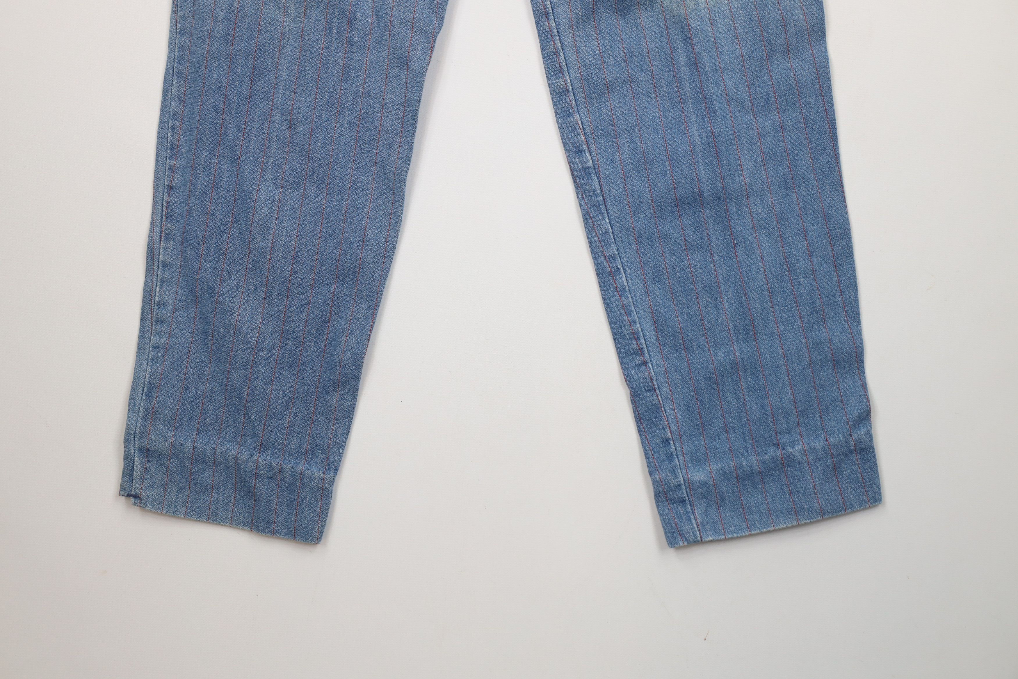 Vintage Vintage 90s Streetwear Distressed Pinstriped Denim Mom Jeans Size 34" / US 12 / IT 48 - 13 Thumbnail