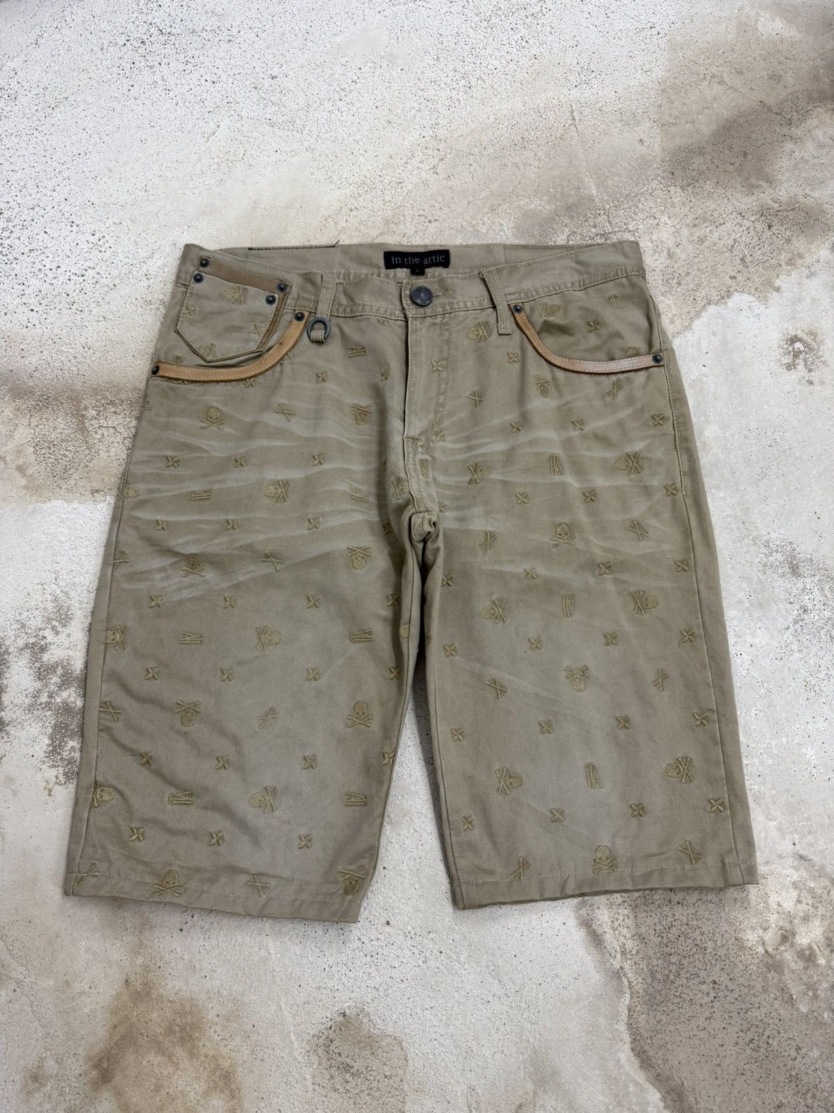 In The Attic Embroidery Skull Design Japanese Short Pants