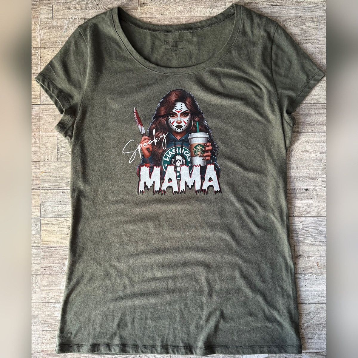 Vintage Spooky Mama, Coffee & Halloween Theme, Retro Fitted Tee Size L / US 10 / IT 46 - 16 Thumbnail