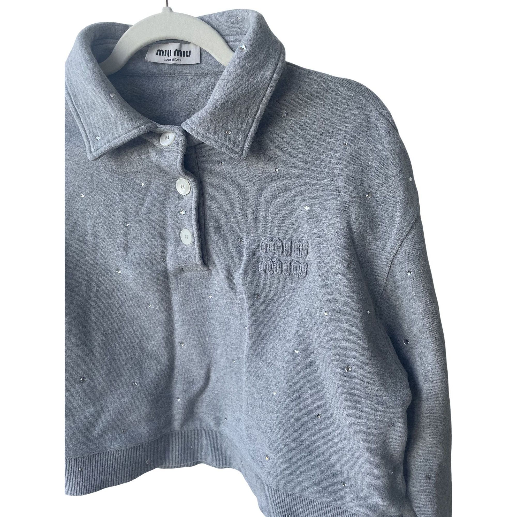 Miu Miu Miu Miu Gray Embellished Cropped Polo Sweatshirt W/ Button F Size M / US 6-8 / IT 42-44 - 3 Thumbnail