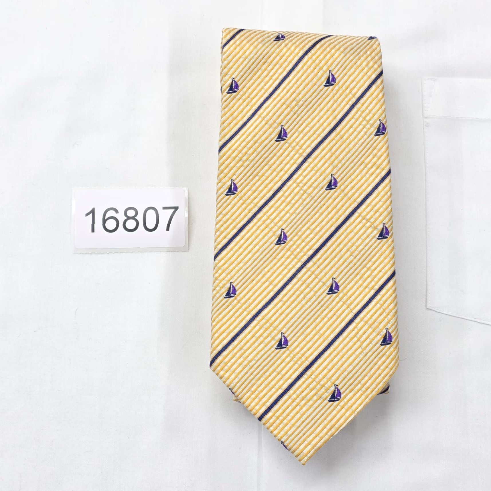 Vintage Paul Fredrick Necktie Mens Yellow Designer Tie Sail Boats Striped Preppy 59" X 3.75" Silk Tie Mens Size ONE SIZE - 8 Thumbnail