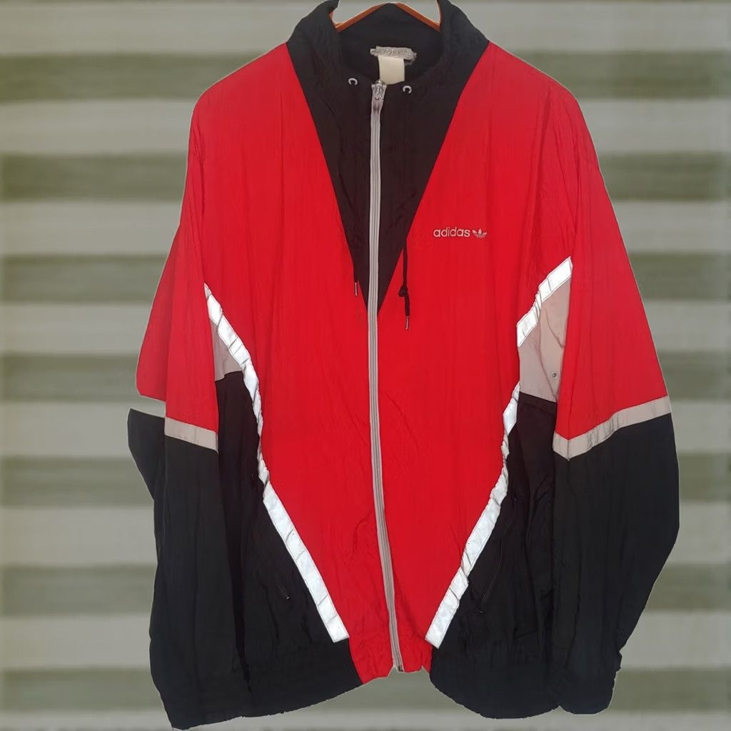 Adidas Adidas Windbreaker Jacket Reflective Black & Red Tracksuit 1990s Men XL Nike-style? Size 46R - 1 Thumbnail