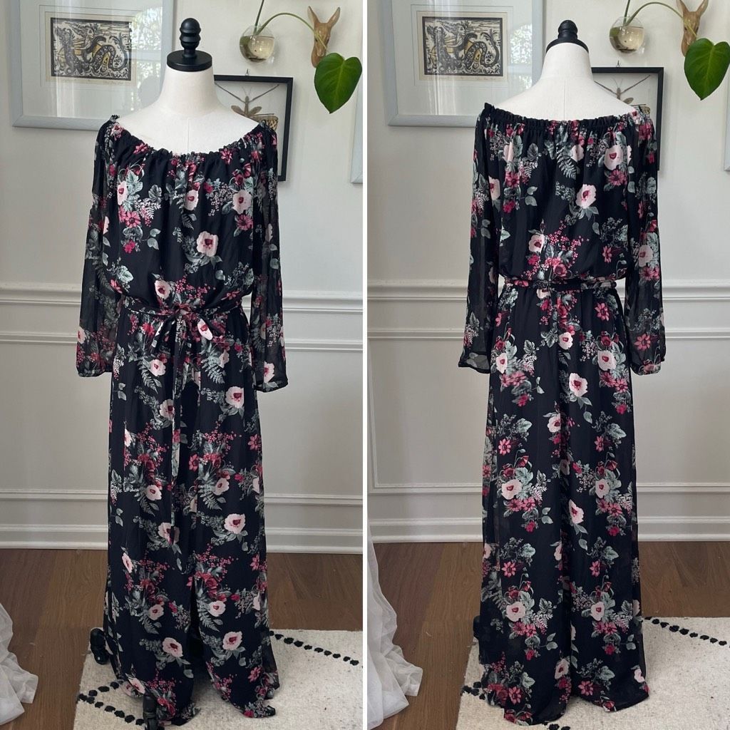 Other Jones Studio Chiffon Floral Maxi Dress Black Pink 16 Size XXL / US 16-18 / IT 52-54 - 1 Thumbnail