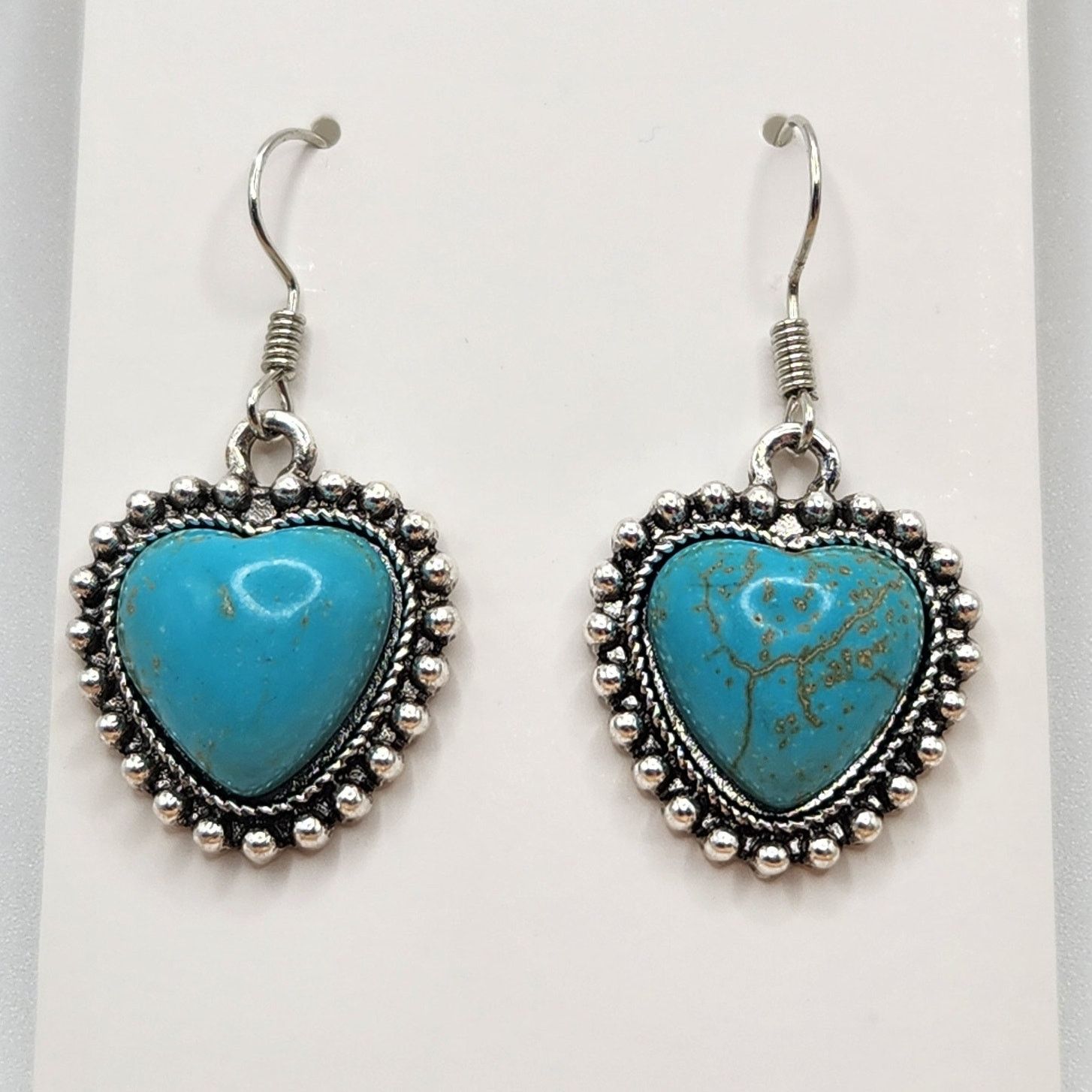 Other Boho Turquoise Heart Mosaic Drop Earrings - Vintage Style Size ONE SIZE - 2 Thumbnail