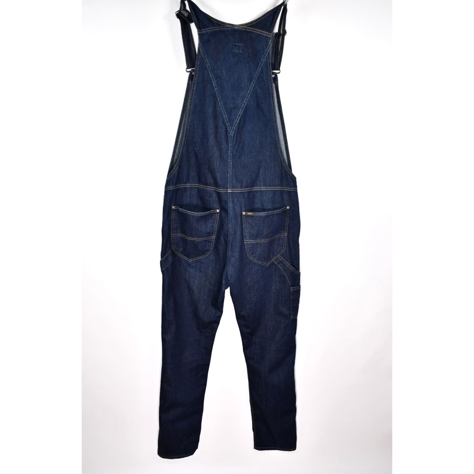 Lee Lee Bib Overalls Shirt Men L Dark Blue Denim Button Fly Pockets 100% Cotton Jeans 80cm Inseam Vintage? Size US 33 - 2 Thumbnail