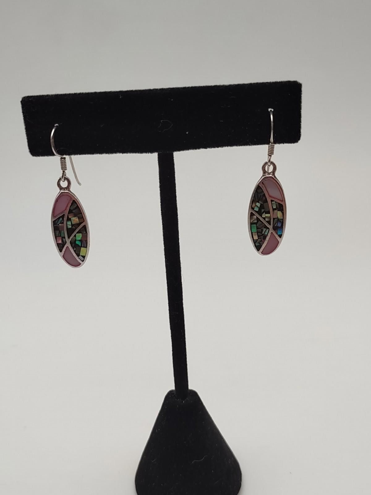 Other Vintage Sterling Silver Abalone Mosaic Drop Earrings SX Thai Size ONE SIZE - 1 Thumbnail