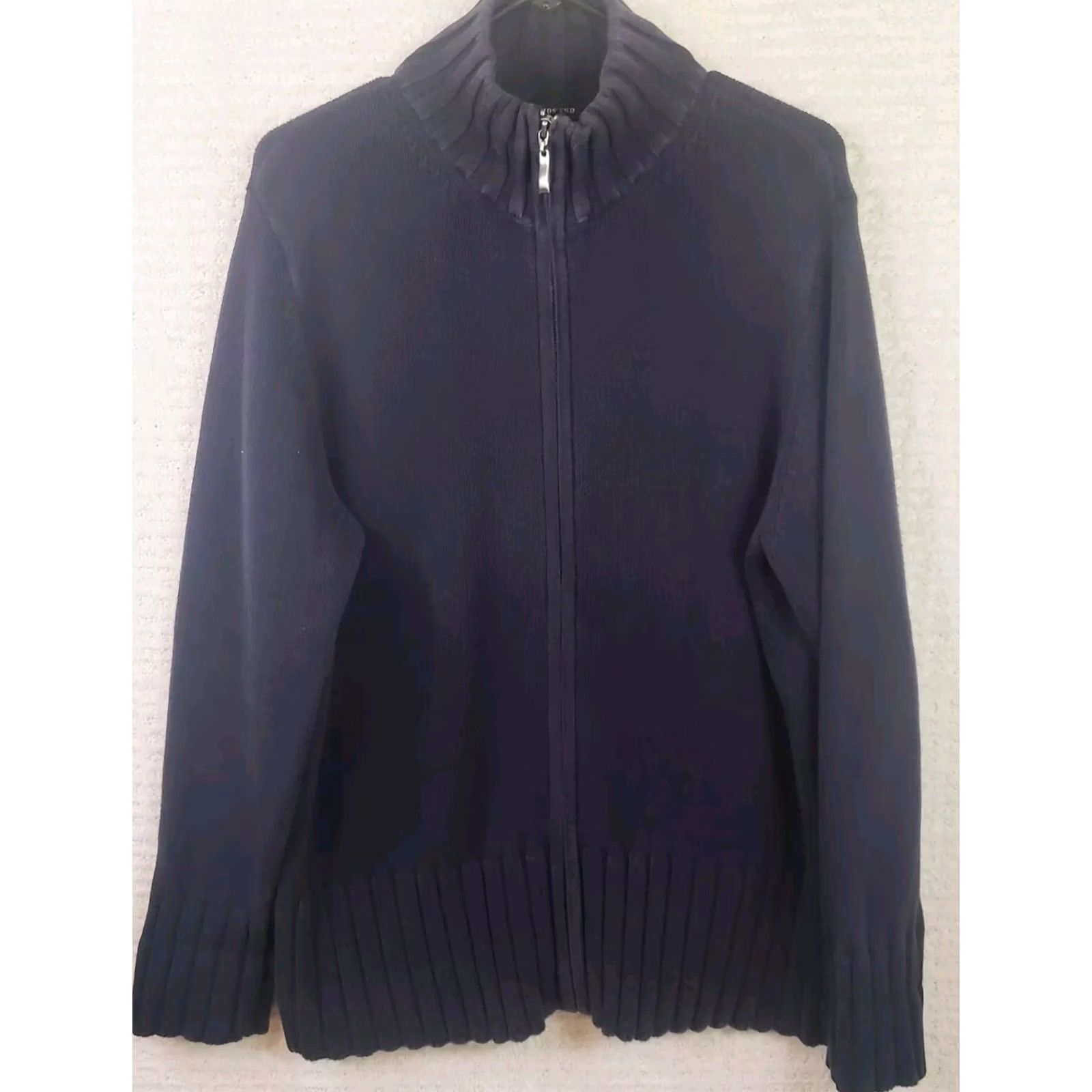 Lands' End Lands' End Women's XL Navy Blue Full Zip Mock neck Knit Sweater Cotton Size XL / US 12-14 / IT 48-50 - 2 Thumbnail