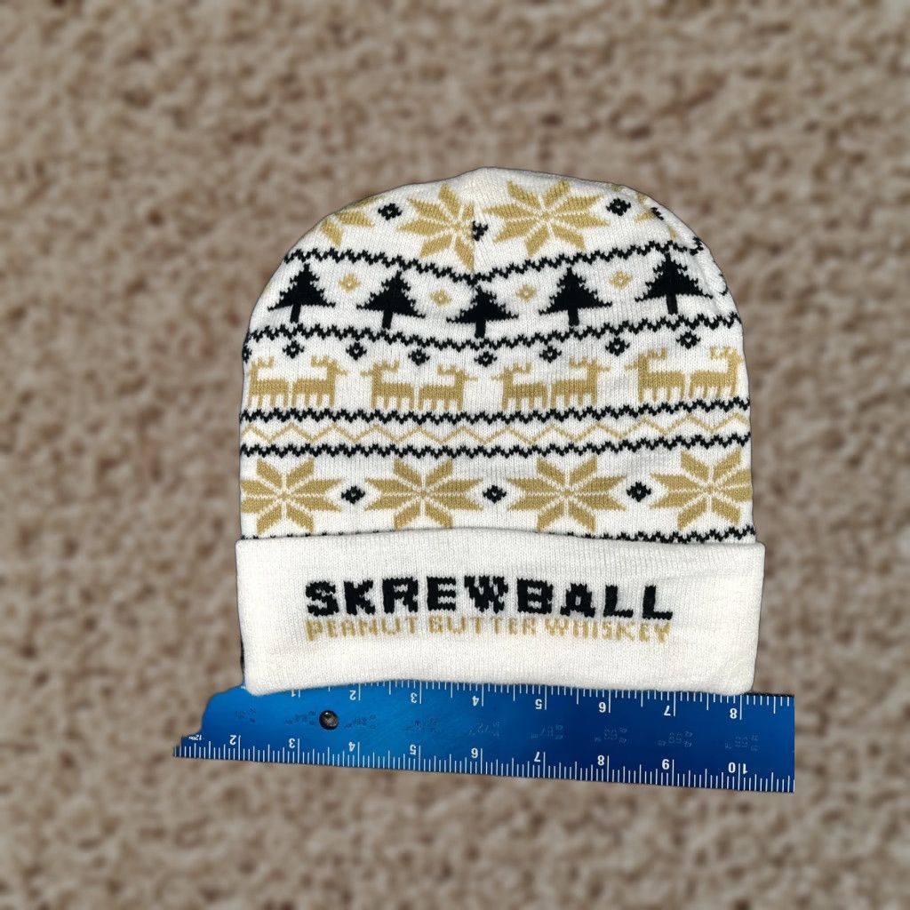 Peanuts Screwball Peanut Butter Whiskey Beanie Adult One Size White Fair Isle Acrylic Hat Beanie Unbranded Unisex Adults Winter Size ONE SIZE - 1 Thumbnail
