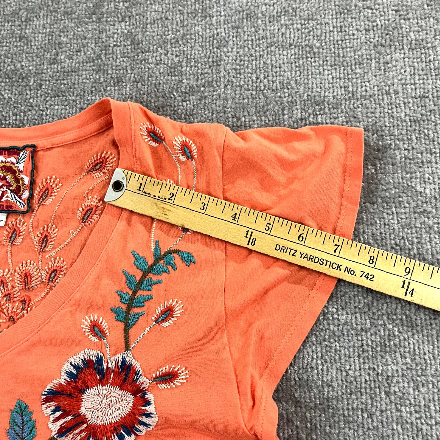 Johnny Was Johnny Was Womens XS Orange Grace Floral Embroidered Blouse V-Neck Flutter Top Size XS / US 0-2 / IT 36-38 - 7 Thumbnail