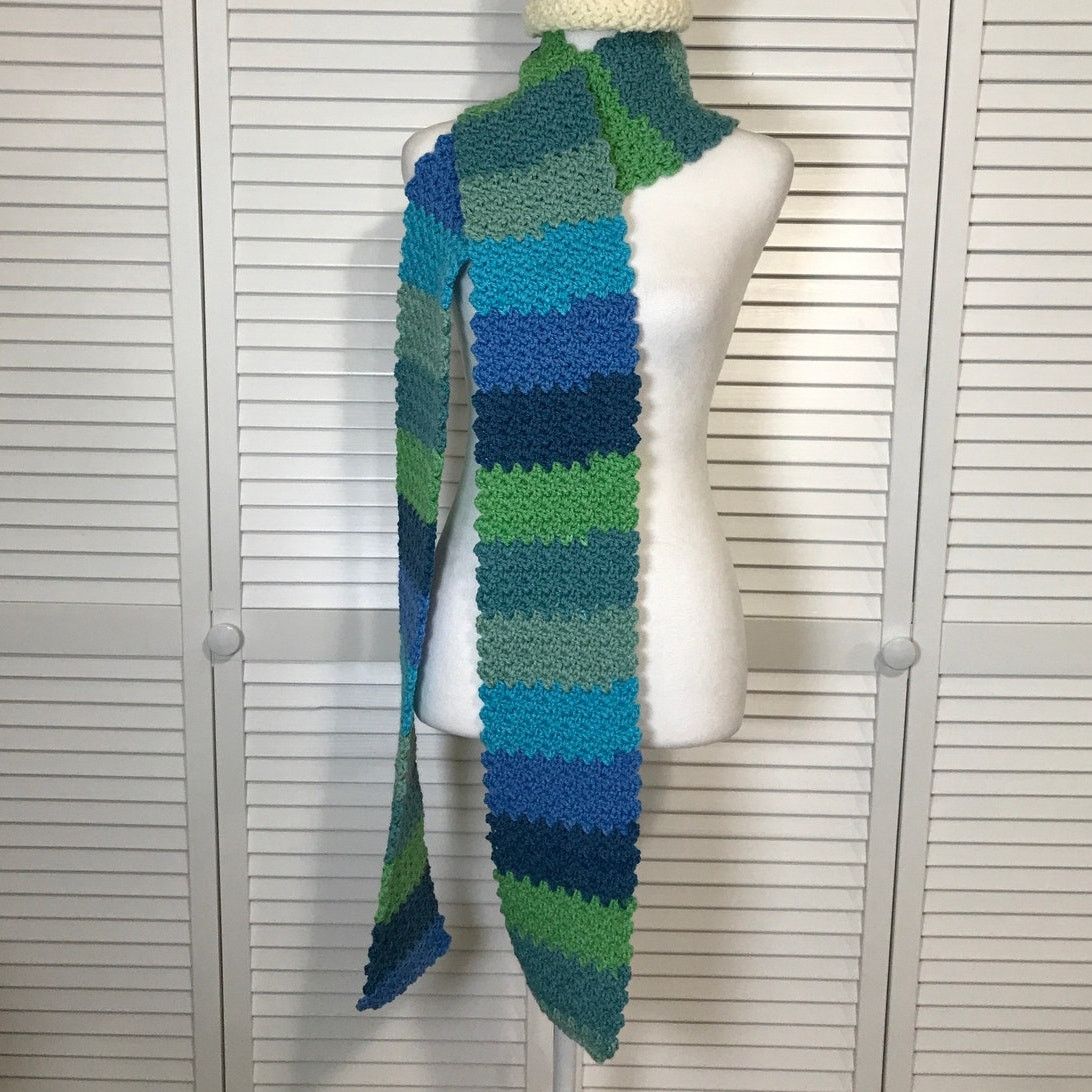 Handmade NWT Handmade Crocheted Multicolor Textured Beanie Scarf 86” Size ONE SIZE - 5 Thumbnail