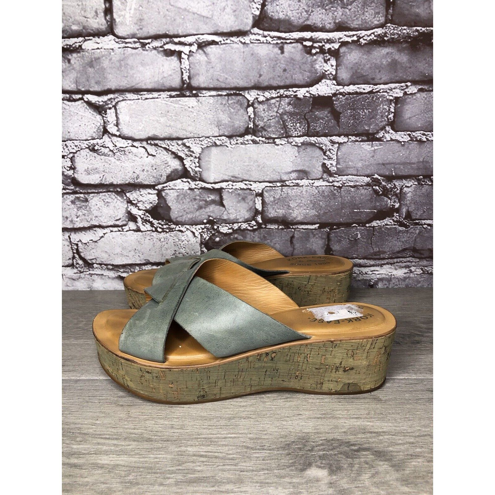 Other Kork-Ease Blue Leather Platform Cross Strap Cork Wedge Sanda Size US 8 / IT 38 - 1 Thumbnail