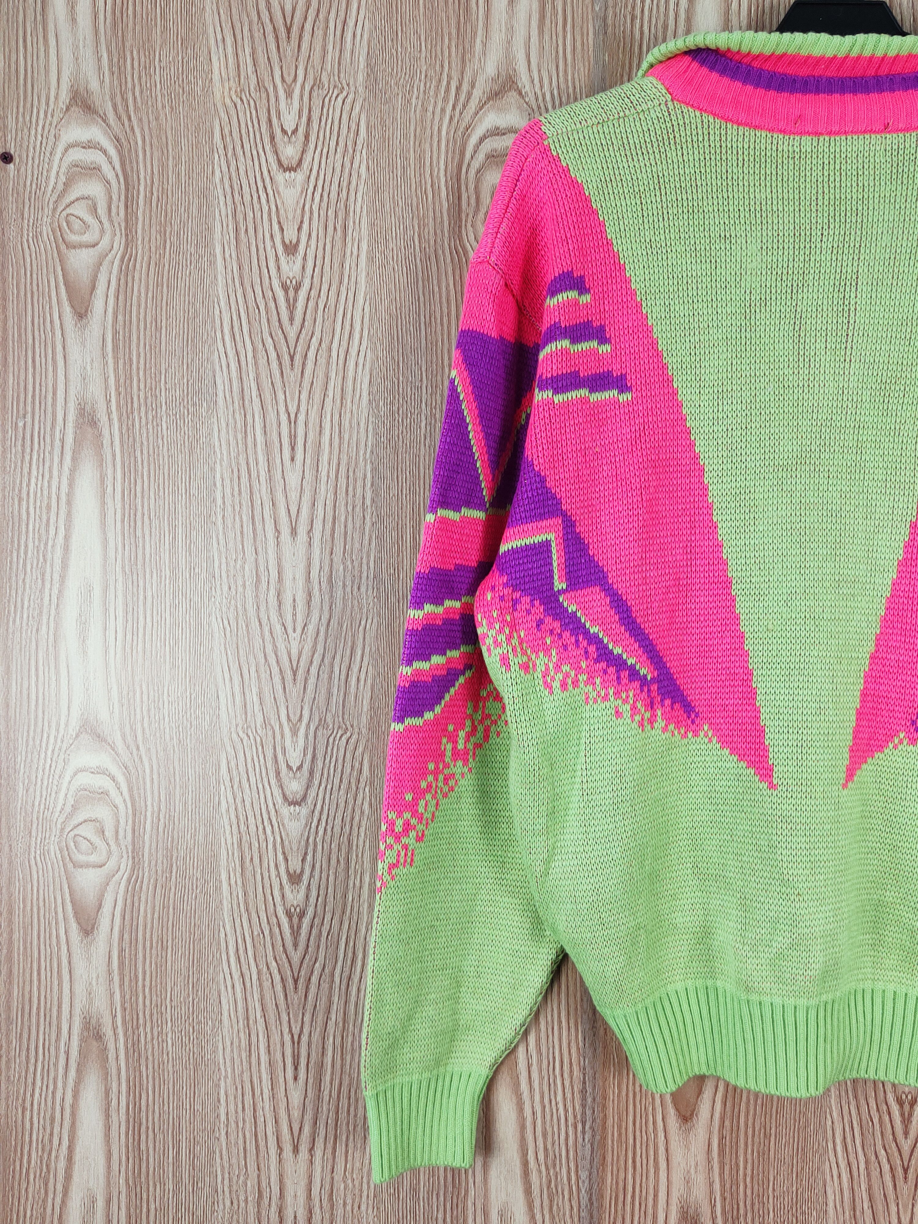 Vintage Fablice Green Pink art vintage Knitwear Sweatshirts #W818 Size US L / EU 52-54 / 3 - 9 Thumbnail