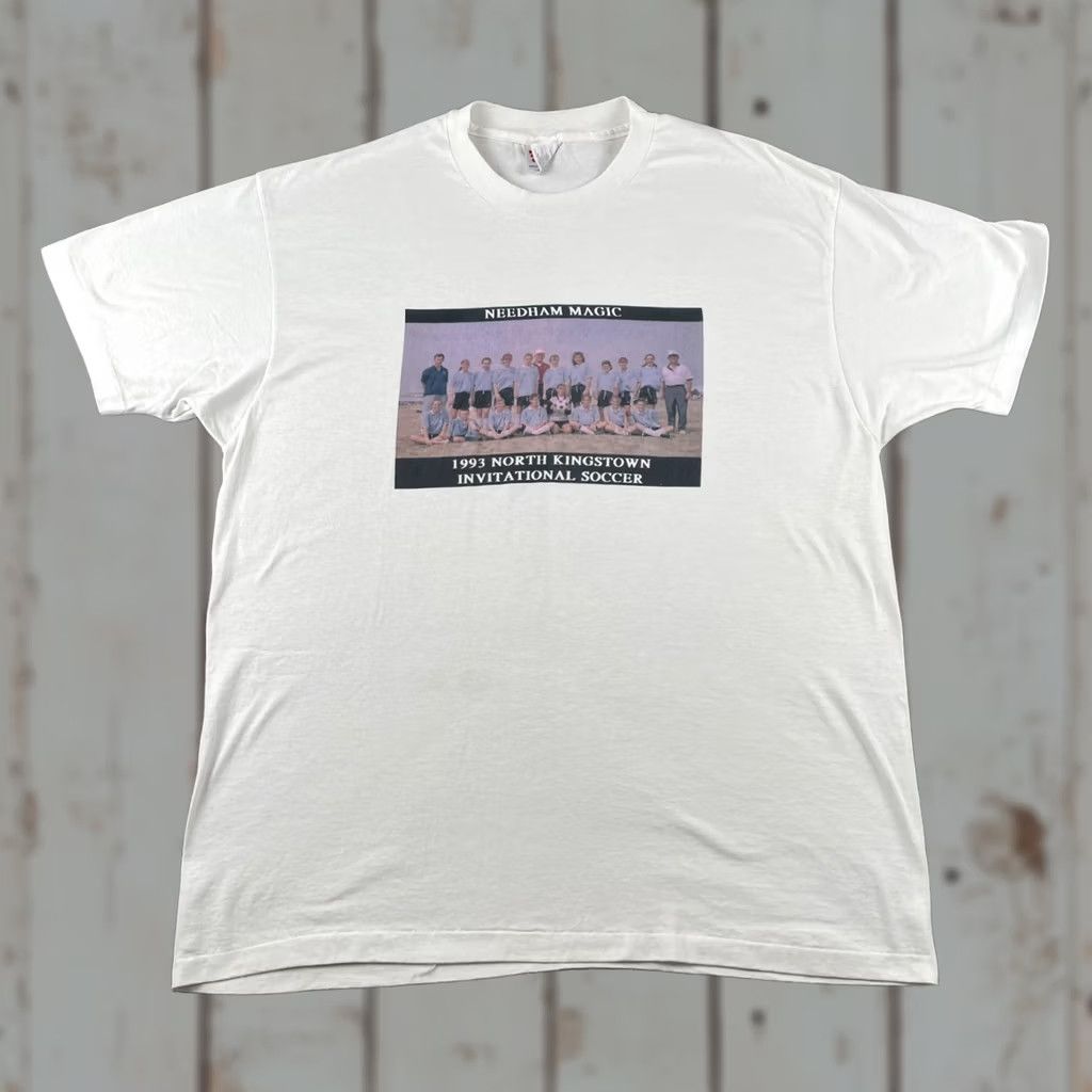 Hanes VINTAGE Hanes XL White T Shirt 1993 North Kingstown Soccer Invitational Made In USA Mens Shirt 90s Soccer California City College Sports Size US XL / EU 56 / 4 - 1 Thumbnail