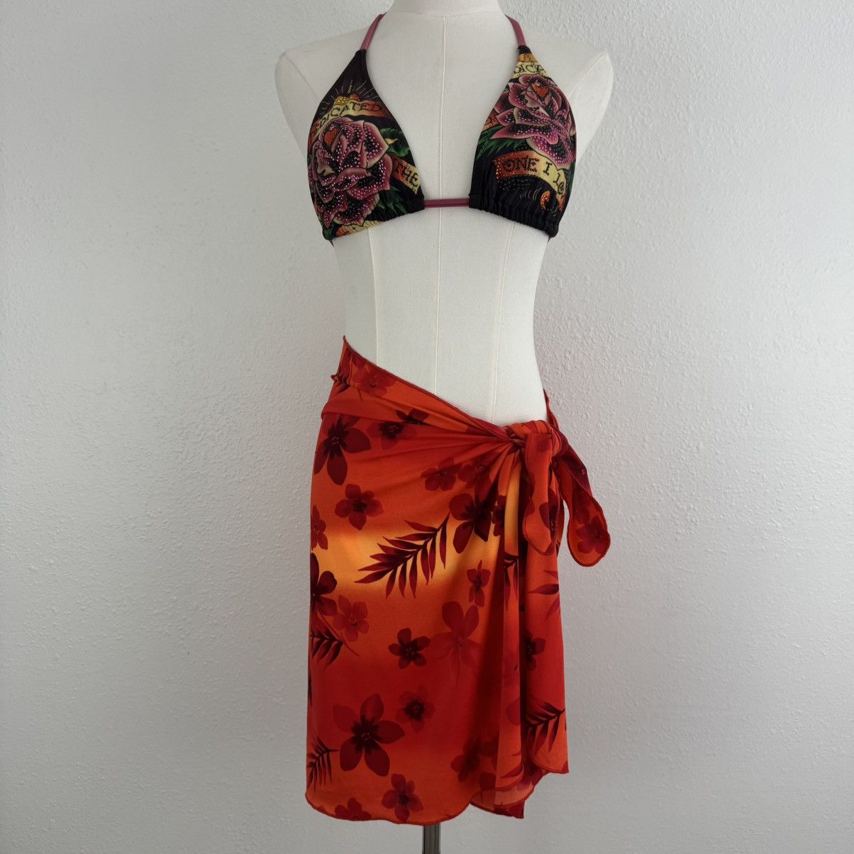 Other LEILANI Orange Red Floral Tropical Stretchy Sarong Skirt Size 30" / US 8 / IT 44 - 1 Thumbnail