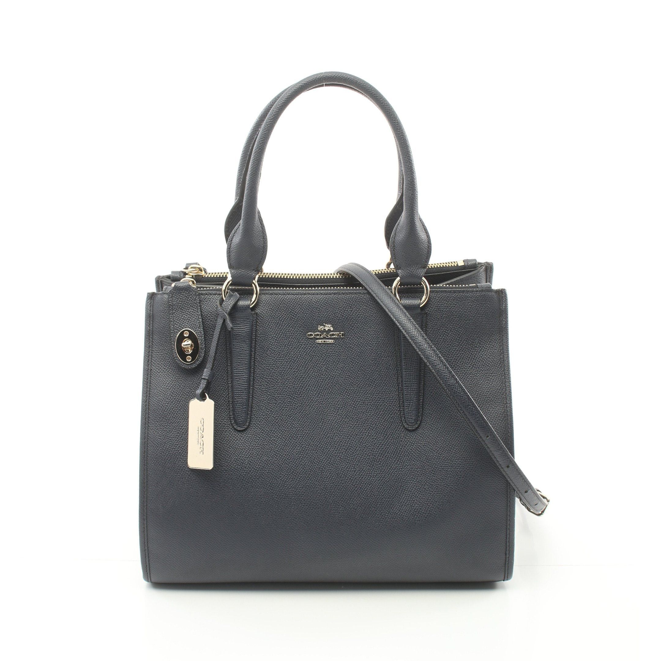 image of Coach Crosby Carryall Handbag Leather Navy 2Way, Women's