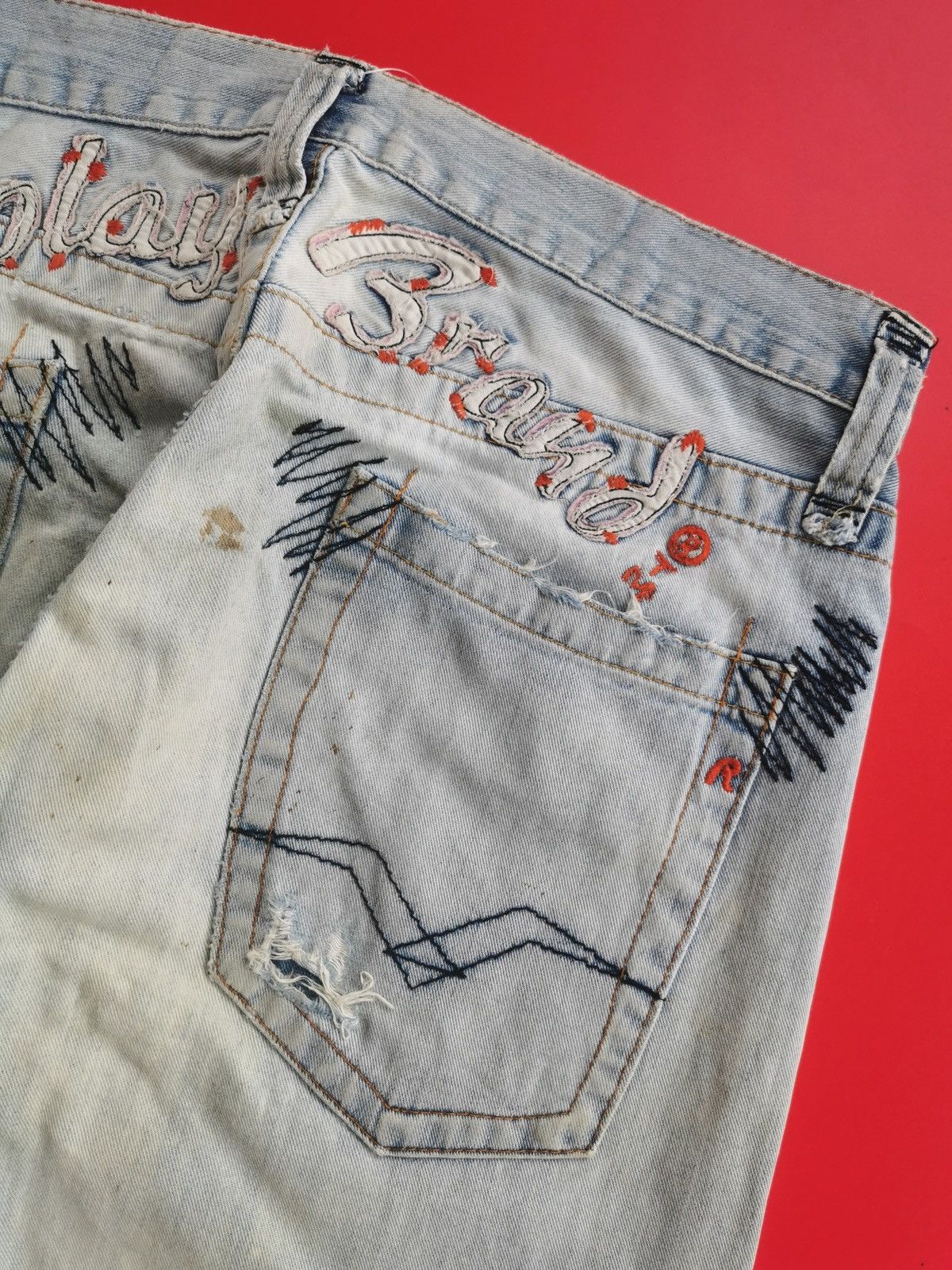 Replay Thrashed Vintage Replay Distressed Embroidery Jeans Size US 32 / EU 48 - 2 Thumbnail