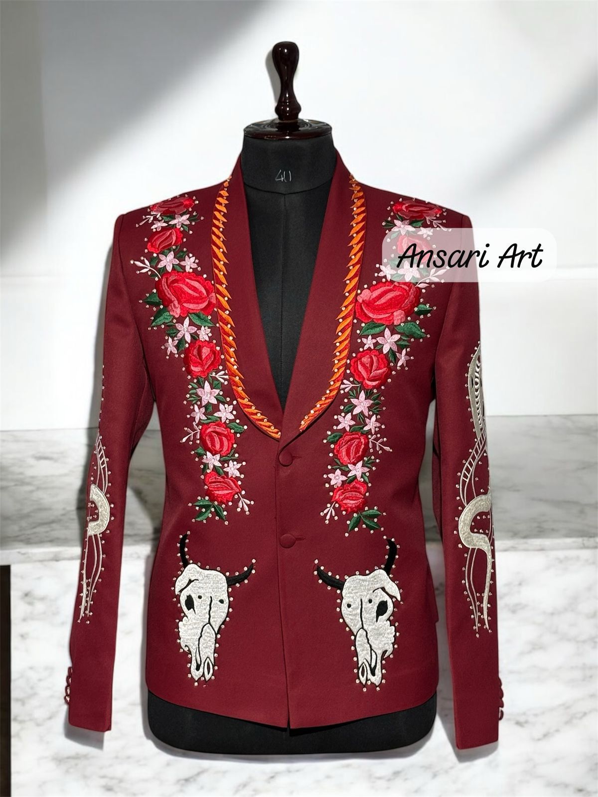 Other Men 2PC Customized floral embroidery cocktail prom outfit Size 42L - 1 Thumbnail