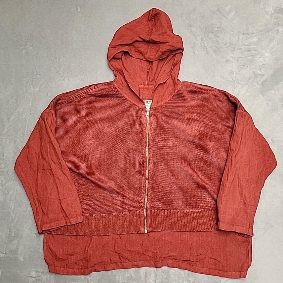 Rusty Sunday St Tropez Jacket Womens XL Rust Red Knit Zip Hooded Boho Lagenlook Jacket Size XL / US 12-14 / IT 48-50 - 3 Thumbnail