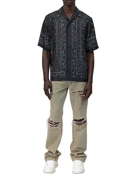 Amiri os11x0326 Stud Silk Bowling Shirt in Black Size US S / EU 44-46 / 1 - 2 Thumbnail