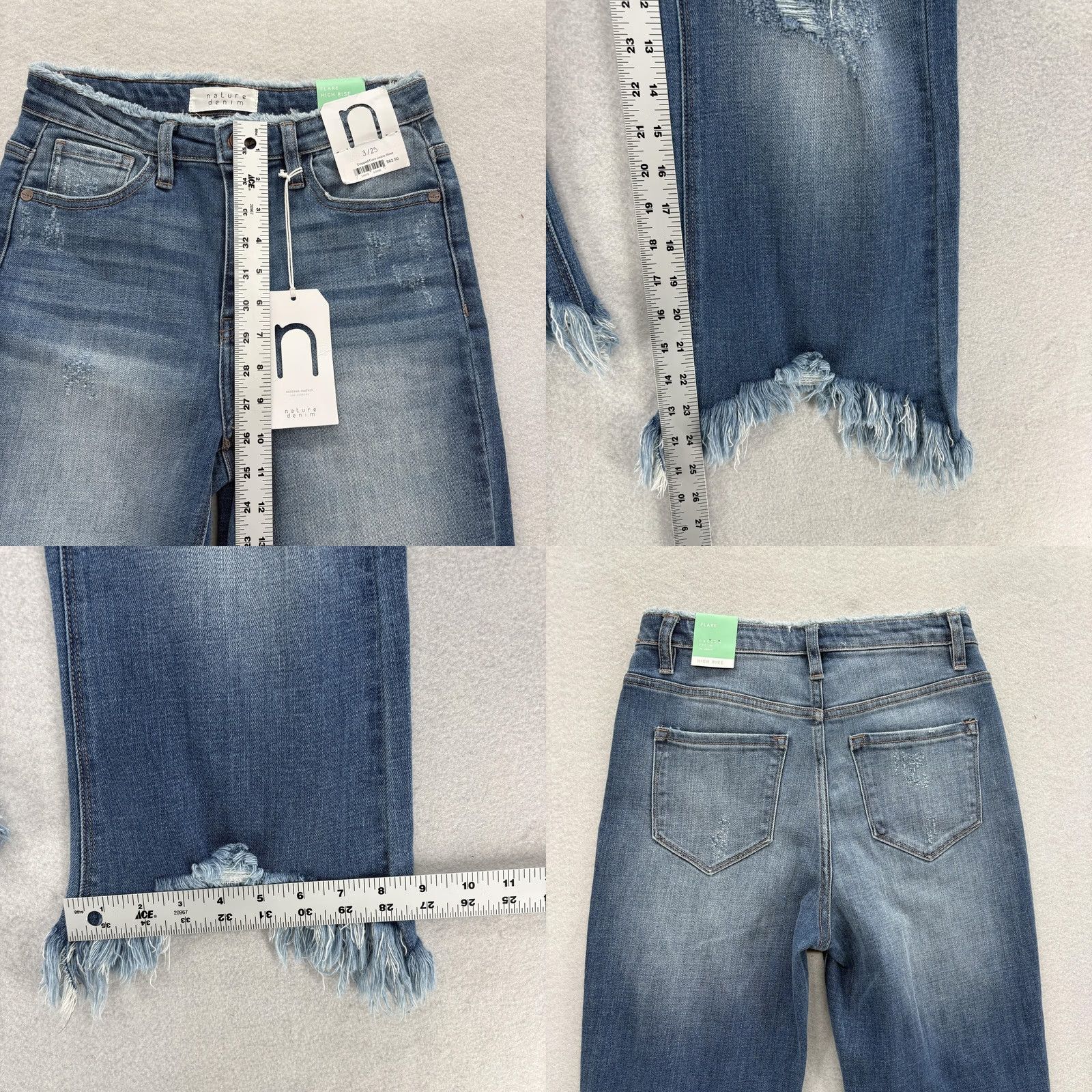 Vintage Nature Denim Cropped Flare Jeans Womens High Rise Distressed Frayed Hem NWT Blue 3/25 Tailored Stretch Denim Jeans Size 42" / US 20 - 8 Thumbnail